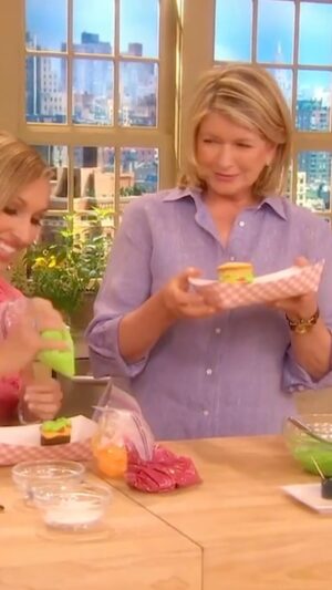 Martha Stewart Instagram - These hamburger cupcakes will be a hit with kids and adults alike at your next cookout. Simply split a vanilla cupcake into halves, add a brownie “patty,” and garnish with frosting to resemble cheese, lettuce, and tomato. A side of fries (slices of cake, cut with a crinkle cutter, and toasted under the broiler) completes the wow-worthy dessert. See more of our favorite Fourth of July recipes at the link in our bio.