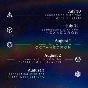 Matías De Stefano Instagram - DÍAS FUERA DEL TIEMPO

Del 30 de Julio al 3 de Agosto, nos conectaremos con los Días Fuera del Tiempo en el calendario atlante, el calendario que guía nuestro camino y tarea del YOSOY. 🌍

Cada día simboliza un elemento y juntos realizaremos la alineación:
🔥 Tetraedro - Fuego
🌱 Hexaedro - Tierra
 🌀  Octaedro - Éter
💧 Dodecaedro - Agua
🌬️ Icosaedro - Aire

Nos encontraremos durante estos días a las 4 am Argentina // 9 am España.

Si no puedes unirte en vivo, las grabaciones estarán disponibles para alinearte en cualquier momento del día. ✨

🔗 Encuentra el link en nuestra bio y únete a nosotros en conexión.

¡Nos vemos allí!
——

DAYS OUT OF TIME

From July 30th to August 3rd, we will connect with the Days Out of Time in the Atlantean calendar, the calendar that guides our path and task of YOSOY. 🌍

Each day symbolizes an element, and together we will perform the alignment:

🔥Tetrahedron - Fire
🌱  Hexahedron - Earth
🌀  Octahedron - Ether 
💧  Dodecahedron - Water
🌬️ Icosahedron - Air

We will meet during these days at 00 am PST // 3 am EDT.

If you can’t join live, the recordings will be available so you can align at any time of the day. Find the link in our bio and join us in connection.

See you there!