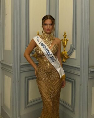 Maxime Teissier Instagram - ma remise de titre devait être ce soir mais la météo en a décidé autrement… je serais votre Miss Languedoc quelques jours de plus 💛 @comitemisslanguedoc 
Un immense merci @le_boudoir_de_mademoiselle pour cette robe 👑

MUA @_my_makeup___ 
HAIR @lindamakeuphair