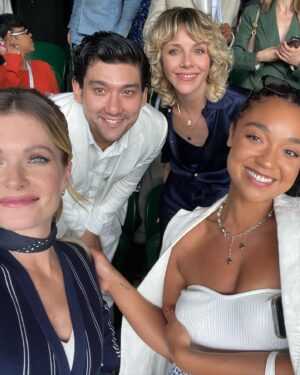 Meghann Fahy Instagram - Bbs first @wimbledon & first Pimms & I love the tennis & these angels!!! Thank you @ralphlauren 💙🤍