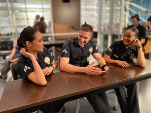 Mekia Cox Instagram - Typical day at the office 😆 #TBT #TheRookie @therookieabc