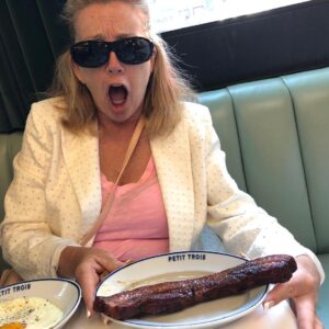 Melody Thomas Scott Instagram - #myfridaymorning After cataract post op with eye doc (hence the crazy doc-supplied dark glasses,) I ordered the very FIRST cup of ☕️ coffee in my life! #petittroislevalley (Writing a book can have such an effect!) Check out their side of pig! They call it side of bacon!! Upon returning home, had to give Chi Chi some love!