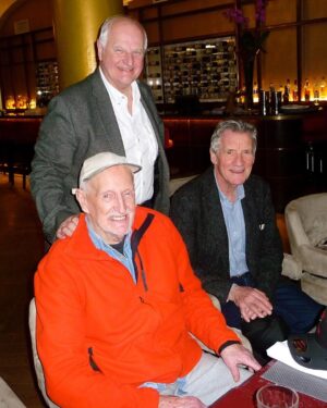Michael Palin Instagram - Reunited with my old friend Hamish MacInnes, accompanied by Graeme Hunter, the photography wizard, at the Glasgow Film Festival, for the March 3 premiere of Final Ascent, the documentary about Hamish’s extraordinary life as a man of the mountains.  Hamish, among his many other achievements built the Bridge Of Death in Monty Python and The Holy Grail and threw the bodies into the Gorge Of Eternal Peril - pretty good as he was Head of Mountain Rescue at the time. 
Photo: Rob Taylor