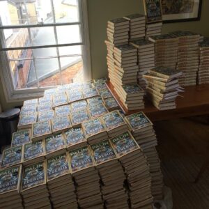 Michael Palin Instagram - 1000 books to sign up in the kitchen at Toppings Bookshop before the Ely Cathedral talk !