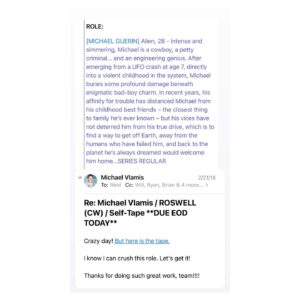 Michael Vlamis Instagram - This about sums up my time on Roswell, NM. What a freaking ride. I’m so thankful for all of the amazing people I met along the way and for everything I learned, not only as an actor and filmmaker, but also myself. Sandy Marshall, thank you for telling me a new show called Roswell was auditioning actors and I might be right for it. Julie and Carina, thank you for watching my self tape and taking a chance. Peter Roth, thank you for allowing me to ride in that elevator with you. All the execs, thank you for not thinking I was a liability after punching myself and whipping a bottle against the wall in my final audition. I was in character, I promise!!! To the boys at 1032, thanks for always doing self tapes with me and supporting me like the brothers you are. To my cast mates, thank you for making it easy. To the writers and crew, my heroes, the show would be nothing without you. To my reps and the legend that is Willie D, thanks for all the support. To the Vlambase and Jesa Joy, thank you for building such a beautiful community around the show. And to my parents, thank you for always believing in me. One of the absolute highlights of filming was when my parents came to visit during season 1 and it all became real to them. Sometimes it doesn’t even feel real to me. Other days, I take it for granted. But I always try to remind myself that what we do in this lifetime, and especially this industry, is an absolute privilege. I’m honored to have been given a chance. I look forward to seeing what’s next and for all of you to see Crossword ❤️