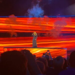 Michelle Collins Instagram - @adele in Munich was like the Opening Ceremonies of singing if that makes sense?? I won’t lie as someone famously anti-crowd, parts leading up to the show were a lillll stressy on me, like waiting on the delousing line for water and then on another line to buy dinner I’m told was plated by a local artisan. (slide 5) (this is what they handed me.) But once the show started my GOD she really has it all. Looks, talent, humor, humility, theatrics, she pulled it off and then some. The three biggest surprises for me were a surprise quintet of high-grade massive gas-fueled confetti cannons that went off literally behind my seat and essentially cryogenically froze us; watching the 100m ladies final; and accidentally recreating one of my top memes. Goes without saying… FANKS ADELE 🥰 full recap Monday including rehashing the story of when we met at vh1 and then mutually snubbed each other outside of the soho Apple Store (I love her for this)