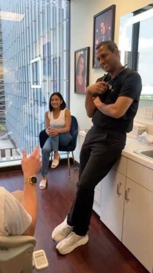 Michelle Madrigal Instagram - My fiancé has always wanted to get veneers. To make our big day extra special, I decided to gift him a new smile before our wedding! I am so happy he is getting it done with the BEST cosmetic dentist in Austin! @tejaspateldds