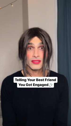 Micky Shiloah Instagram - Telling your best friend you got engaged. Angela tells Diane that Joe finally proposed! 💍

Thank you to @fixitchickaustin for Angela’s engagement ring! And @laurenpatricenadler for the new green wig! 

More characters like these live on stage every month with @lpnsimprov  next show November 19th!

More exclusive content on my Patreon (link in bio)

#engaged #engagedlife #bestfriends #bff #lgbtq #proposal #engagementring #engaged💍 #bestfriendsforever #bestfriendgoals #newyork #longisland #sketchcomedy #comedy #funny #funnyvideos #snl #actor #nyc #bffgoals