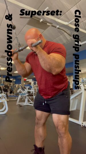 Mike Ergas Instagram - Great way to push your triceps and wear them out! #triceps #superset #pressdowns #closegrippushups #workout #armday