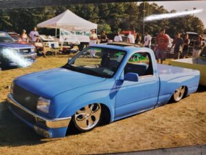 Mike Finnegan Instagram - #tbt pics courtesy of my guy Phil Fowler.  These were taken the first weekend after the full makeover of my 1997 Tacoma was completed. Four link, air bagged and Body dropped it in my parents garage. Shave job and Porsche Riviera blue paint my Eurocraft Collision in Middletown, New York. MIG welding lessons from NY minitruck building legend Shawn Webber. Made a lot of road trips and memories in this truck and it pretty much earned me my first job in publishing at Mini Truckin Magazine when I sucked at taking pics and probably writing, too. lol.