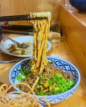 Ming Tsai Instagram - Wow, amazing meal @eatatshan Chef @jarrett_wrisley is the real deal. the Dan Dan noodles and Lamb Noodles were off the hook as was the pork belly and 3 Treasure veg. All super tasty and popping with flavor. Best Asian meal in #bzn. Thanks team as service and vibe are also spot on. #attitudeofgratitude #youarewhatyoueat #asian #chinese #thai Also, congrats on your @beardfoundation nomination as Best New Restaurant in the USA, well deserved!  Thanks for connecting us @pawkhrua