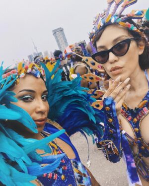 Mishel Prada Instagram - Baby’s first carnival 🦚 

Couldn’t have asked for a better mas band, thank you @tribalcarnival @dirtymedicstoronto for having us. It was truly one for the books, especially because we thought we were just walking a parade and didn’t realize, until a few minutes before, we were going to have to be on actual grand stand stage dancing and performing for judges. Naturally our band won Band of the Year 💅

#caribana #torontocarnival