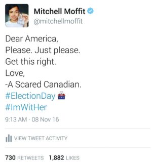 Mitchell Moffit Instagram - The world is watching! Fingers crossed #election2016 #imwithher🇺🇸