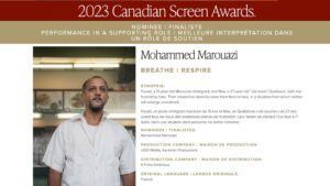Mohammed Marouazi Instagram - Je suis extrêmement honoré d'être nominé pour le prix du meilleur rôle de soutien canadien par l'Académie de cinéma du Canada. Merci du fond du cœur à l'ensemble de l'Académie pour cette reconnaissance incroyable. C'est un privilège de voir mon travail reconnu par une organisation aussi prestigieuse et respectée dans l'industrie du cinéma. Je suis également très reconnaissant à mes co-stars, à l'équipe de tournage, aux producteurs et à tous ceux qui ont contribué à la création du film " Respire" . Sans leur soutien et leur collaboration, ce rôle ne serait pas devenu réalité. Cela me pousse à continuer à travailler dur pour mériter votre confiance et votre appréciation. Encore une fois, merci infiniment à l'Académie de cinéma du Canada pour cette nomination incroyable ! #karaman_bey #hugo_media #canadiancinema #cinema #awardnominee #grateful #appreciation #hardworkpaysoff