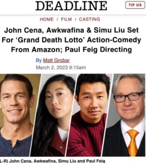 Murray Hill Instagram - Holy shit! Excited to share with you that I'm gonna be in my hero's @paulfeig new film 💵GRAND DEATH LOTTO 💰starring one-and-only @awkwafina, @johncena, @simuliu and an incredible cast & crew. Showbiz!!! 📷 @patrickjamesmiller
