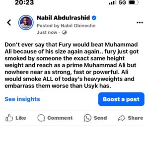 Nabil Abdul Rashid Instagram - Keep the GOAT’s name out your mouth.. #yalldontknowshitaboutboxing #ali #muhammadali #usyk #goat