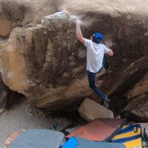 Nalle Hukkataival Instagram - Things are coming together on the line in Black Velvet! Weather has finally been great the past week and @dawoods89 returned for round 2. Daniel and Jimmy have a new way to get around the crux - no such luck for me with my arm span, so I’m working on my invisible bicycle sloper match and one-inch-punch to the slot crimp. Feeling good on it and hoping the weather will be on our side for some more days! Yesterday Daniel got as close as it can get and punted off the very last move. So much more motivating to be working this thing together with someone! Good times in Red Rocks so far! @blackdiamond @lasportivagram #bouldering