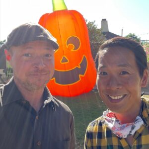 Nate Richert Instagram - Kevin Yee, me, and a giant lawn pumpkin wishing you a happy halloween from an absolute stranger’s house in an attempt to make content. @kevinyeedotcom we did it!! #actorslife #sabrinatheteenagewitch #dickinson #happyhalloween #pumpkin