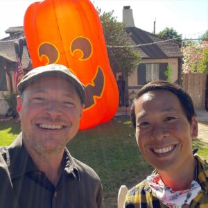 Nate Richert Instagram - Kevin Yee, me, and a giant lawn pumpkin wishing you a happy halloween from an absolute stranger’s house in an attempt to make content. @kevinyeedotcom we did it!! #actorslife #sabrinatheteenagewitch #dickinson #happyhalloween #pumpkin