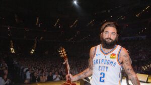 Nick Thune Instagram - Opening for @natebargatze in the same arena @okcthunder play in has its perks. Always go full jersey. 📸 🎥 @thehomelesspimp