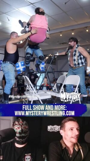 Nicolas Dansereau Instagram - Mystery Wrestling 9 is now remastered and available to watch on MysteryWrestling.com

Le Tabarnak De Trio does not F around!
#wrestling #prowrestling #chaos #mysterywrestling #tables #chairs #ref #nodq #hardcore #quebec #quebecois