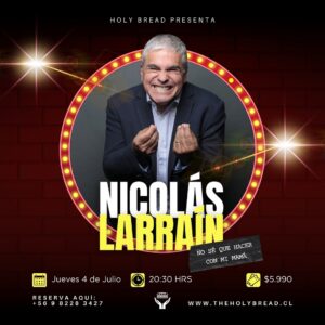 Nicolás Larraín Instagram - ¡Santiago, prepárate para una noche explosiva de stand up! 🎉 @nicolaslarrainoficial presenta su show “No sé qué hacer con mi mamá” en @holybreadchile el día Jueves 4 de Julio🗓️ Risas garantizadas, puro humor y energía!!

Reservas https://bit.ly/RvasHolyBreadIG

COMPARTE ESTE POST CON TU ACOMPAÑANTE👀

📍Holy Bread 🍔 Los Trapenses, Mall Paseo Los Trapenses.
@paseolostrapenses
#thebestburgerintown 
#weareholybread