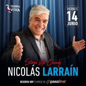 Nicolás Larraín Instagram - VIERNES 14 DE JUNIO ‼️
No te pierdas un gran STAND UP COMEDY, con el reconocido conductor de TV y Radio, NICOLÁS LARRAÍN quien te sorprenderá con su show, donde vas a reír de principio a fin🤣👏🏻⭐️
@nicolaslarrainoficial 

Nicolás Larraín promete una noche llena de risas y divertidas rutinas!!

Nos vemos en Terra Viva Olmué 😉

⭐️Entradas disponibles en Passline https://www.passline.com/sitio/terra-viva-tickets.

⭐️También puedes comprar directamente en nuestro Wts  56990328487

⭐️Apertura de Puertas 19:00 hrs.
Inicio de Show 21:00 hrs.
(La ubicación se asigna por orden de llegada).

#terraviva #multiespacio #humor #shows #espectáculos #olmué