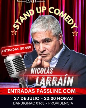 Nicolás Larraín Instagram - Este 27 de julio @nicolaslarrainoficial hará de las suyas en el Bar del  @teatrofiebrebar con su rutina de humor ! 
Ven a reír, disfrutar, comer y beber este 27 de julio a partir de las 22 hrs en El Bar ! 

Entradas disponibles desde hoy en @passline_oficial 

📍Donde : Dardignac 0163, Providencia 
📅Cuando: sábado 27 de julio 
⌚️Hora : 22 hrs 
🎫Entradas : @passline_oficial

Link compra : https://www.passline.com/eventos/show-nicolas-larrain