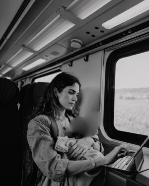 Nikki Reed Instagram - Traveling by train…my new favorite way to get around. Changing regions every 48-72 hours with 5 kids and luggage sounds daunting, but it has been nothing short of amazing largely due to the efficiency and simplicity of this mode of transportation. Some of my most treasured memories thus far have been on trains. The Swiss Travel Pass gives you unlimited access to all the trains, buses and boats via a little QR code you save on your phone. So simple. You show up, and jump on. I just read that over half of commuters here use this way of transportation to get to work everyday, and I am not surprised. Second to walking/biking, it really is the most environmentally conscious way to get around which adds to my fondness for Swiss-tainability.  Not only is it a much more sustainable, it is also one of the most relaxing experiences once you get the hang of it. I worked during each ride, glancing up at the most gorgeous hillsides and lakes, baby napping in a carrier on my chest, big sister playing with her buddies, and all I know is everything about this just feels right. Traveling by train, being conscious of what is better for the planet and the soul…🛤️🌳🌿
Ps While it’s true, I was excited to get fancy for the Golden Pass Train, I am also so grateful for bts moments like that last slide that are rarely captured, which show snippets of life in the most real way. The majority of our rides my cameras are tucked into my backpack, we are baby wearing, working, big kids playing, drinks spilling, changing trains while changing diapers and loving every minute of the (not documented) chaos :)🫶🏼🥹
