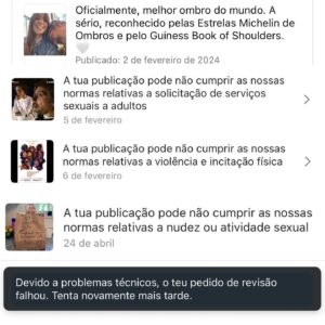 Nuno Markl Instagram - Um conselho de compincha: de vez em quando vale a pena espreitar a secção “estado da conta” do vosso Instagram. É muito esclarecedor sobre várias coisas, entre elas porque é que o vosso alcance está reduzido. No meu caso percebi que tinha uma jeitosa colecção de posts que o Instagram considerou de “violência” e “incentivo ao ódio” - um deles, só para dar um exemplo, em que eu louvava o quão acolhedor é o ombro da minha namorada. 

É claro que se pode sempre recorrer da decisão robótica da Meta (e a verdade é que depois eles reconsideram). Só não reconsideraram em dois casos: no video de material de apoio ao Homem Que Mordeu o Cão em que uma senhora tentou entrar em casa por uma janela e ficou nua de pernas para baixo a chorar a rir (sendo que o vídeo vinha já devidamente censurado, não tinha qualquer vestígio de mamilos) e - nada suspeito - há um post que fiz a cascar neste desastrado e caótico sistema de punições do Instagram no qual, quando peço revisão, dá sempre erro. 🤔

Percebi também que todos estes horrendos crimes que terei cometido - sobretudo o post que fiz a pedir ajuda para o Adriano Luz recuperar a sua conta hackeada por bandidos do “quer ganhar dinheiro fácil” - me valeram uma proibição de fazer directos até ao fim do mês. Para mim é igual, não planeava fazer; mas não há dúvida de que esta rede funciona cada vez pior.

De novo: vão à opção “estado da conta” nas definições. Eles não avisam de outra maneira que estamos a ser castigados, tantas vezes por razão nenhuma. É só quando se entra aí que se vê a quantidade de posts censurados que estão a dar cabo do algoritmo.

(E sim; é certinho que também hão-de arranjar maneira de estrangular o alcance deste.)