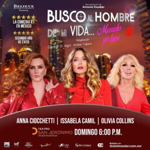 Olivia Collins Instagram - ¡Aprovechen el 2x1 de hoy jueves en @ticketmaster_mx para venir a ver @obrabuscoalhombre con su servidora, @annaciocchetti @issabelacamil_ @lizacortesmuriel @anastasia__oficial_ este fin de semana en @teatrosanjeronimoindependencia 🍿 Los recibiremos con mucho amor y más humor 😉 🎭 

#oliviacollins #teatro #comedia #findesemana