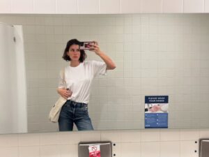Olivia Rouyre Instagram - i like sparkling water now does that mean anything? got stranded at a bus station in NJ and squeezed in an uber with two strangers. have had lots of good food, found a sign that says beer pirate.