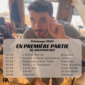 Olivier Couture Instagram - Je suis très heureux de vous annoncer que je serai en première partie de @jonathanroy pour quelques dates ce printemps 🕺🏻

@fiercetalentagency