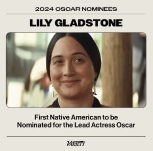 Pan Nalin Instagram - GLAD! GLAD! GLAD!  GLADSTONE!
Osage at Oscar!
This is Epic! 

#killersoftheflowermoon 
#lilygladstone 
@theacademy 
#oscar 
#oscar2024