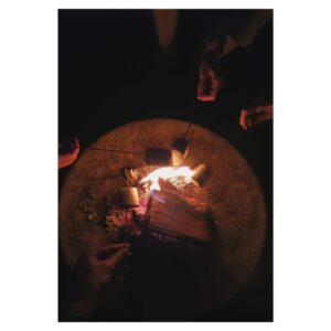 Patrick Grant Instagram - Breakfast crockery jollity, Gladstone in the sitting room, and marshmallow toasting at On The Horizon last month. Hawarden Estate, north Wales, @thewalledgardenschool