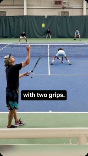 Patrick Mouratoglou Instagram - Ever seen a volleyball serve in tennis? There's a reason it's unusual. The accuracy is typically lower than a traditional serve, especially with an outdoor high toss. Also, check out where he lands after serving—it makes anything but a serve-and-volley tough. Did you notice his racquet right away? #tennis #tennistips #tennisserve #coachmouratoglou