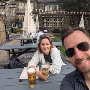 Paula Lane Instagram - Kids at football camp we decided to pack ourselves off with the pooch and have some time together 💕🍻 @sirtomshaw
Beautiful Haworth
@hawortholdhall delicious lunch 

'I will walk where my own nature would be leading' Emily Brontë