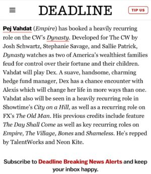 Pej Vahdat Instagram - Finally can share! Grateful to be joining the @cw_dynasty & @shocityonahill family 🙏🏽 Let’s go!!!!
