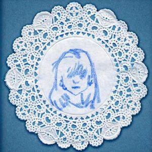 Pete Docter Instagram - My daughter Elie (probably from 9 years ago). Crayon on doily.  Yes, I'm a professional.