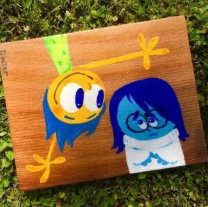 Pete Docter Instagram - A painting I did on a wooden plank for the Women in Animation auction in June.