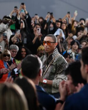 Pharrell Williams Instagram - Men’s Spring-Summer 2025 Show. Backdropped by an immense globe, @pharrell commemorates the Spring-Summer presentation at La Maison de l’UNESCO in Paris.

#LVMenSS25 #PharrellWilliams #LouisVuitton