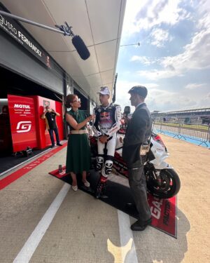 Pol Espargaró Instagram - • @izaskunruizgp & Pol Shelby on the 75 anniversary @dazn_es @motogp 😜