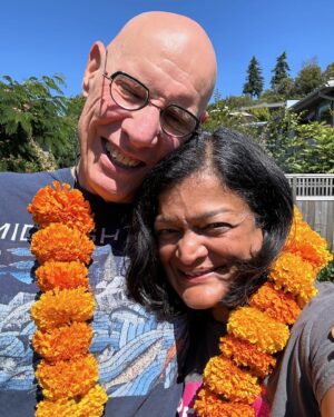Pramila Jayapal Instagram - 17 years ago yesterday, I married the love of my life. It’s been 21 years together and I cannot imagine life without him. He is the kindest and most generous soul, curious and inquisitive about everything, so funny, and incredibly supportive of me and our making a difference in the world. We have weathered good, bad and terrifying times together that have only cemented our love. I found a great garland at the West Seattle farmers market yesterday to recreate (kind of!) the garlands we got married with! And we had the perfect anniversary celebration at Golden Gardens park on the beach last night with a picnic, watching the sunset, celebrating each other and dreaming into the future. Thank you @touchingmyheart. Happy anniversary! I love you. ❤️