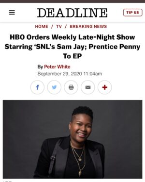 Prentice Penny Instagram - SO EXCITED TO BRANCH OUT INTO LATE NIGHT WITH THE GENIUS OF MY HOMIE @samjaycomic - When we first started talking about what the show could be, I knew day one “I fux with her”. AND THANK YOU TO @hbo CASEY AND NINA FOR PICKING IT STRAIGHT TO SERIES FOR 2021. NOTHING OR NO ONE IS OFF LIMITS. WE COMING.