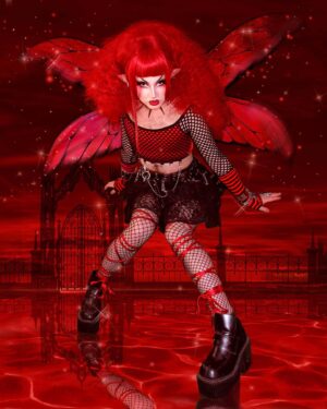 Pythia Instagram - MySpace Fairies🖤✨⚔️🧚🏼🪐⛓ *insert Evanescence lyrics here* I painted my drag fam @fawndarling.xo and @denimpusssy and shot us as kitschy y2k goth fairy desktop backgrounds… 😂🖤✨ Obsessed with the outcome! 😍 Check the last slide to see @fawndarling.xo ‘s gif of us that she made! 😭 #fairycore #myspace #emo #goth #rawrxd