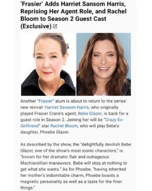 Rachel Bloom Instagram - Everyone in my life knows how big of a Frasier fan I am. I’ve re-watched every episode at least 5 times. I have Frasier themed art. I lurk on the Frasier subreddit. I’m a real Craniac (not my term). So I am over the moon to be writing this from on set of Frasier right now. I can’t wait to be the daughter of Bebe Glazer (maybe the best character ever written?) and also be officially a part of the Tommy Westphall Universe and if you don’t know what that is I highly suggest you put aside three hours of your time and Google it