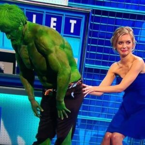 Rachel Riley Instagram - Of all the ridiculous scenes Joe Wilkinson @gillinghamjoe has caused over the years, from boob jobs, to breaking England’s strongest man in a papoose, to getting stuck up a reindeer’s backside, Joe’s mascot tonight is my absolute favourite 😂🤣😭😭🤣 I asked him afterwards if there’s ever been anything he’s asked props to make and they said no, to which his answer was, no! Hats off to the creative team who have to make this stuff 😆 Catch the next ep of the series tonight 9pm @channel4 to find out what it was ☕️ 

#comedy #catsdown #catscountdown #8outof10catsdoescountdown