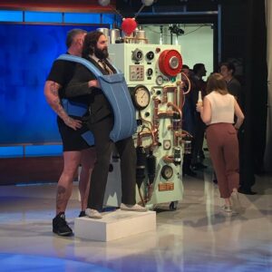 Rachel Riley Instagram - Of all the ridiculous scenes Joe Wilkinson @gillinghamjoe has caused over the years, from boob jobs, to breaking England’s strongest man in a papoose, to getting stuck up a reindeer’s backside, Joe’s mascot tonight is my absolute favourite 😂🤣😭😭🤣 I asked him afterwards if there’s ever been anything he’s asked props to make and they said no, to which his answer was, no! Hats off to the creative team who have to make this stuff 😆 Catch the next ep of the series tonight 9pm @channel4 to find out what it was ☕️ 

#comedy #catsdown #catscountdown #8outof10catsdoescountdown