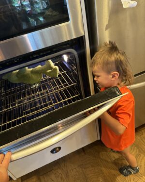 Rachel Van Dyken Instagram - It’s like he knew my internal thoughts and feelings as I pack up the kitchen. He walked up opened the oven and put his frog from Korea right in. Yup sounds about right. 
Moving is rough. Change is even harder, so thankful my mom is here to help us. 
The stagers for the house called this morning and I think they heard the panic in my voice.