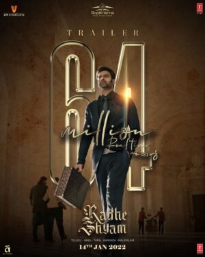Radha Krishna Kumar Instagram - Manam records kottam, Prema tho ave padathaayi 😍 #RadheShyamTrailer crosses 64 Million  real-time views and is the most viewed Indian Trailer in 24 hours! Thanks for all your love ❤ #RadheShyam

https://linktr.ee/RadheShyamTrailer

Starring @actorprabhas & @hegdepooja

Directed by @director_radhaa
Presented by #KrishnamRaju garu
Produced by #BhushanKumar @tseries.official @tseriesfilms #Vamshi @uppalapatipramod & @praseedhauppalapati #AAFilms @gopikrishnamvs @iamanil
@manojinfilm @prabhakaranjustin @mithoon11 @manan_bhardwaj_official @kumaarofficial @manojmuntashir @therashmivirag #RRaveendar @hussain.dalal @abbasdalal #KotagiriVenkateswarRao @resulpookutty  @vaibhavi.merchant #kamalakannan 
@radheshyamfilm